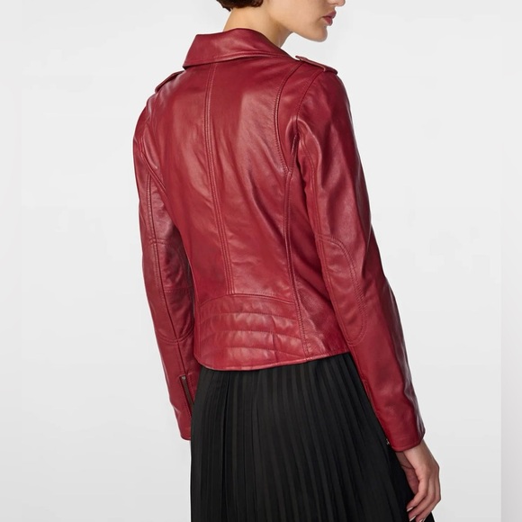 Women’s Red Leather Moto Jacket Size Small - Picture 7 of 7